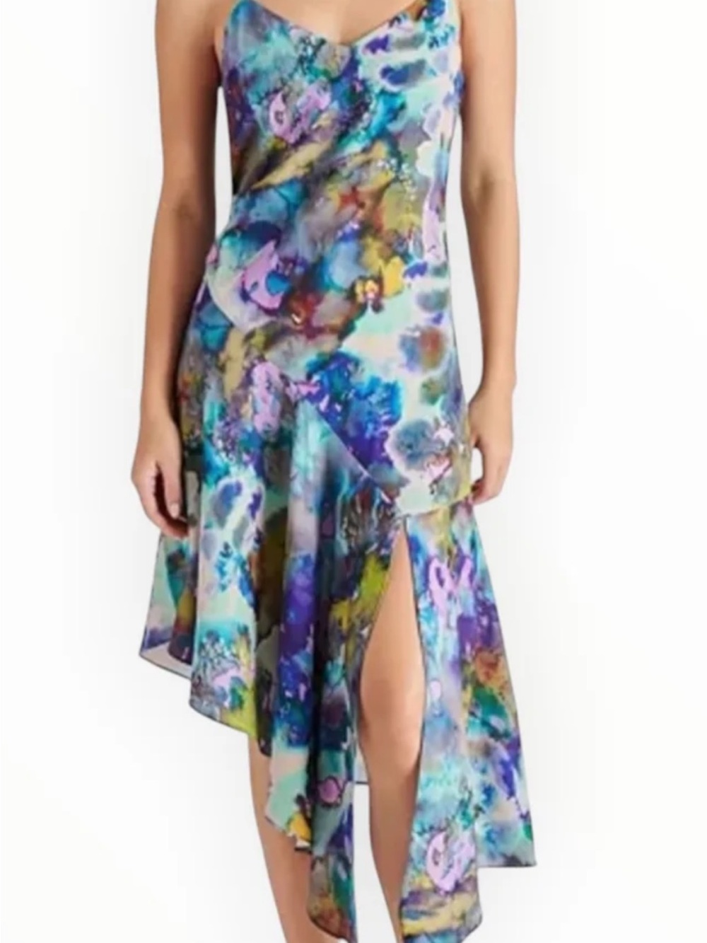 Steve Madden Blue & Purple Watercolor Asymmetrical Slip Dress